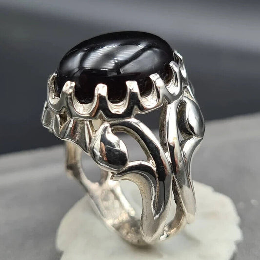 Old yemeni aqeeq ring shifat al abad mens gemstone agate rings hakik ring akik 925 Sterling Silver Ring - Heavenly Gems
