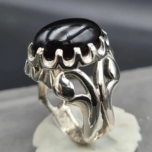 Old yemeni aqeeq ring shifat al abad mens gemstone agate rings hakik ring akik 925 Sterling Silver Ring - Heavenly Gems
