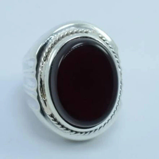 Big Kabadi Black Aqeeq Ring Yemeni Aqeeq Ring for Men Mens Yameni Aqeeq Ring men Sterling Silver 925 (Premium Quality) - Heavenly Gems