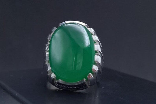Rare Unheated Green Yemeni aqeeq ring for men Natural Yamani hakik rings gift Sterling Silver 925 - Heavenly Gems