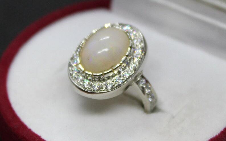 Natural Unheated and Untreated Oval Shape White Ethopian Origin Fire Opal Ring - Heavenly Gems