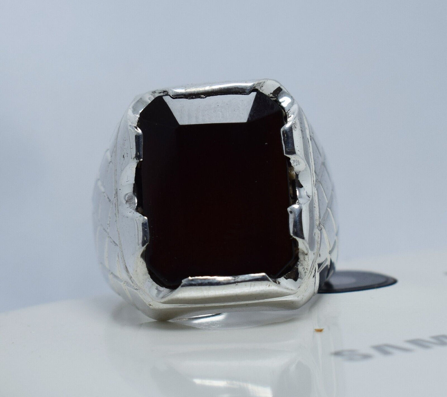Dark Deep Black Red Yemeni Aqeeq Yamani Yemen Yamni Aqiq Akik Hakik Real Agate 925 Sterling Silver Ring - Heavenly Gems