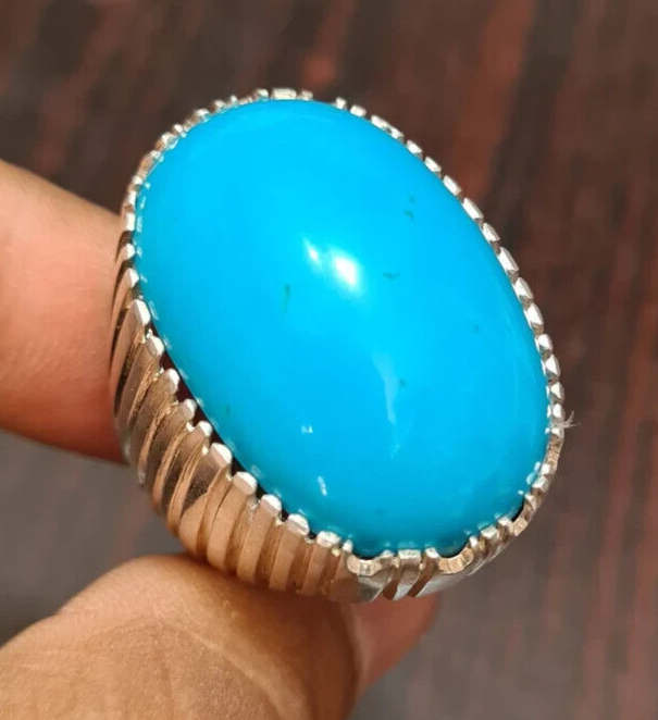 Mens Big Feroza ring in real sterling silver 925 Mens Jambo size Turquoise Ring - Heavenly Gems