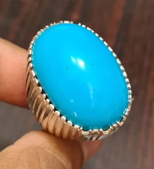 Mens Big Feroza ring in real sterling silver 925 Mens Jambo size Turquoise Ring - Heavenly Gems