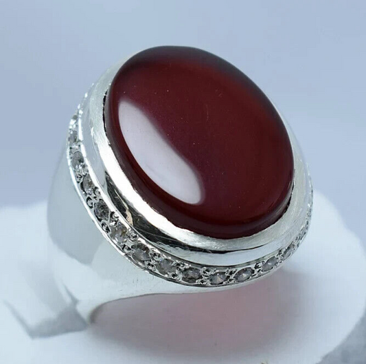 Mens Brown Black Aqeeq Ring Yemeni Aqeeq Ring for Men Mens Yemeni akik Ring brown Sterling Silver 925 (Premium Quality) - Heavenly Gems