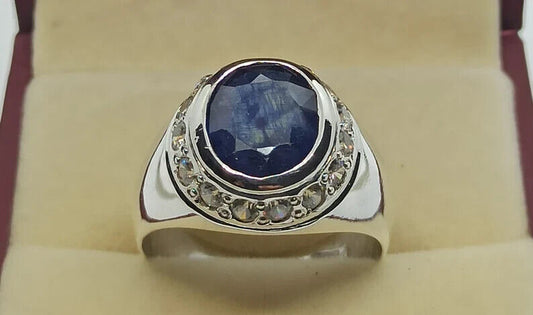Natural Deep Blue Sapphire Women Ring Sterling Silver 925 Handmade Neelam Ring - Heavenly Gems