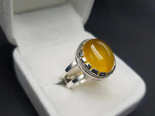 Zard Aqeeq Ring Agate Ring for Men And Women Yemeni Aqeeq Ring For Men 925 Ring - Heavenly Gems