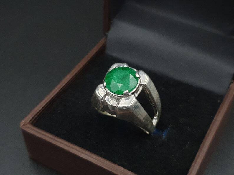 Natural Emerald Ring For Men Women 925 Sterling Silver Handmade Ring Real Green - Heavenly Gems