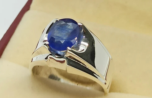 Natural Royal Deep Blue Sapphire Mens Ring Sterling Silver 925 Handmade gift - Heavenly Gems