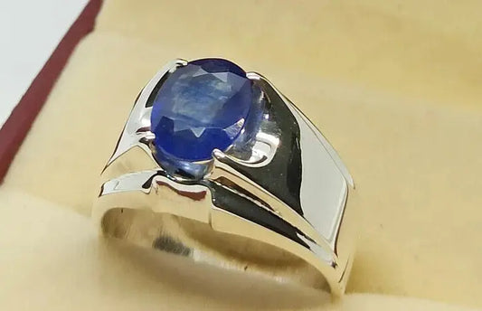 Natural Royal Deep Blue Sapphire Mens Ring Sterling Silver 925 Handmade gift - Heavenly Gems