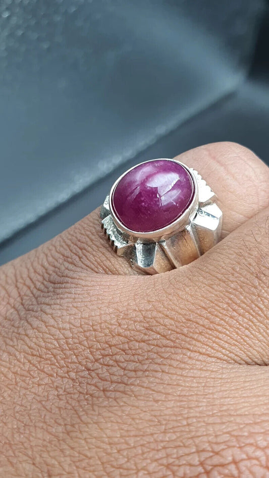 Natural Ruby Ring For Men Big Cabochon Ruby 925 Sterling Silver Handmade Ring - Heavenly Gems
