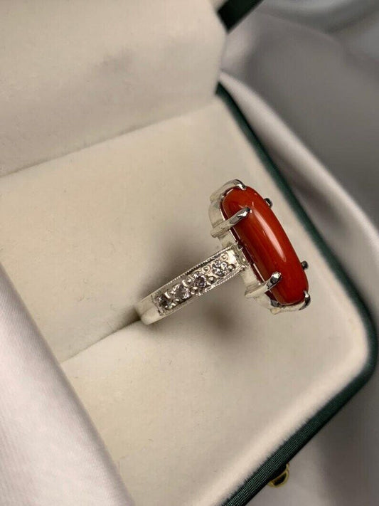 Beautiful Women Red Coral Ring Silver 925 Elegant Ring High Quality Coral unisex - Heavenly Gems