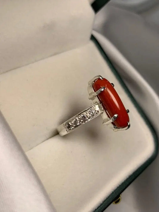Beautiful Women Red Coral Ring Silver 925 Elegant Ring High Quality Coral unisex - Heavenly Gems