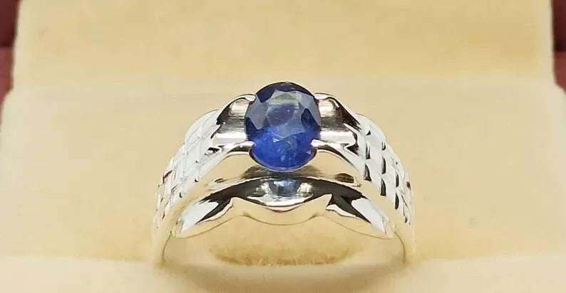 Natural Blue Sapphire Men's Ring - Sterling Silver 925 Men's Jewelry - Heavenly Gems