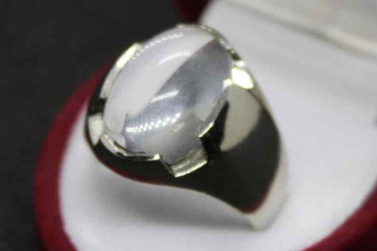 Natural White Quartz Mens Ring Sterling Silver 925 Moonstone Ring Dur e Naja - Heavenly Gems