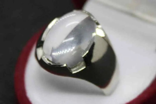Natural White Quartz Mens Ring Sterling Silver 925 Moonstone Ring Dur e Naja - Heavenly Gems