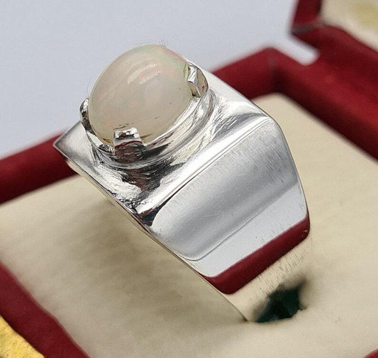 Beautiful Opal Ring White natural Opal Stone Jewelry Valentine Day Gift For Him - Heavenly Gems
