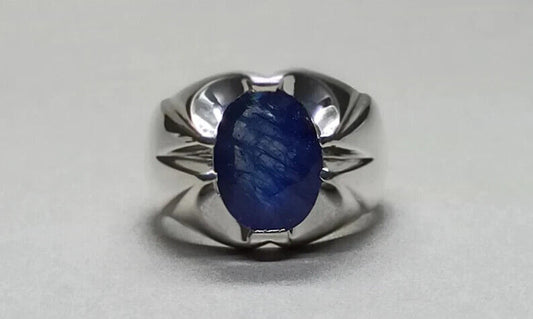 4.6 Carat Sapphire Ring Sterling Silver Handmade Mens Ring Natural Blue Sapphire - Heavenly Gems