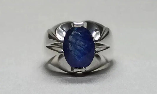 4.6 Carat Sapphire Ring Sterling Silver Handmade Mens Ring Natural Blue Sapphire - Heavenly Gems