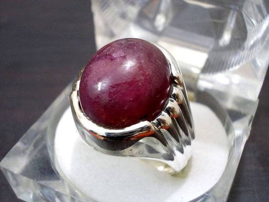 Natural Big Red Ruby Mens Sterling Silver 925 Ring Big African Ruby Ring For Men - Heavenly Gems