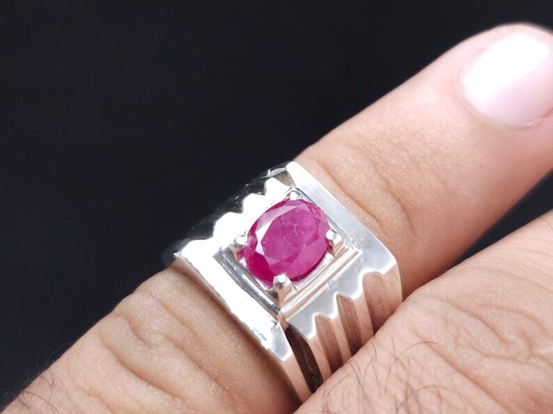 Natural Ruby Ring Unheated Untreated Ruby Ring For Men 925 Sterling Silver - Heavenly Gems