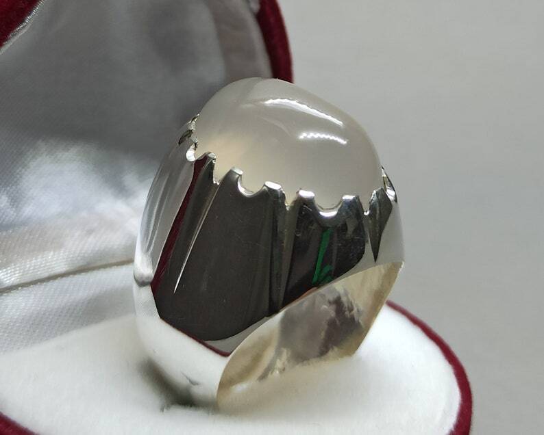 Mens Real Quartz Ring High Quality Sterling Silver 925 Moonstone Dur e Najaf - Heavenly Gems