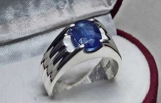 Natural 3.5 Carat Deep Blue Sapphire Mens Ring Sterling Silver 925 Handmade ring - Heavenly Gems