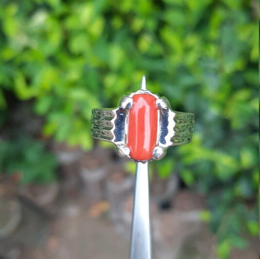 Red Coral Ring Men Natural Marjan Stone Ring in 925 Silver Coral Gemstone Ring - Heavenly Gems
