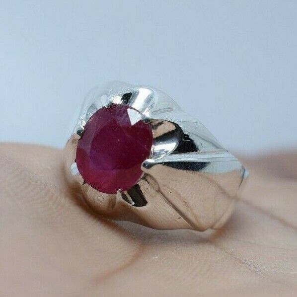 Ruby Ring Mens Real Ruby Stone Handmade Silver Rings Shia Rings Natural Gemstone 925 Sterling Silver Ring - Heavenly Gems