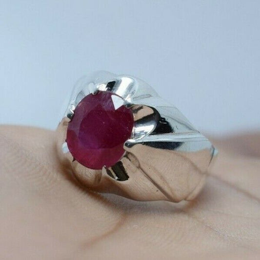 Ruby Ring Mens Real Ruby Stone Handmade Silver Rings Shia Rings Natural Gemstone 925 Sterling Silver Ring - Heavenly Gems
