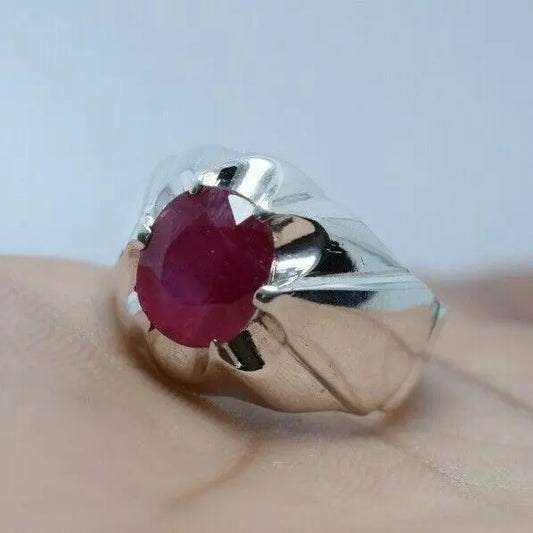 Ruby Ring Mens Real Ruby Stone Handmade Silver Rings Shia Rings Natural Gemstone 925 Sterling Silver Ring - Heavenly Gems