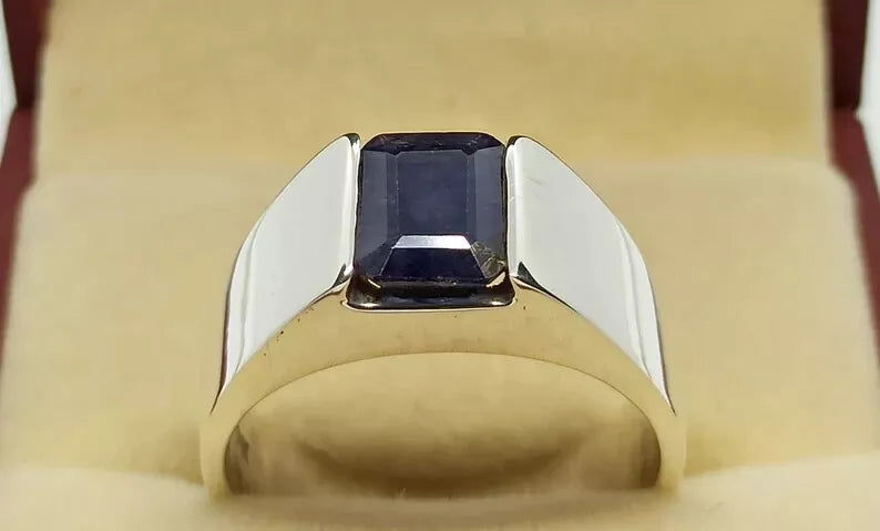 Natural men's Blue Sapphire 4 Carat Emerald Cut Men's Sterling Silver 925 jewelry - Heavenly Gems