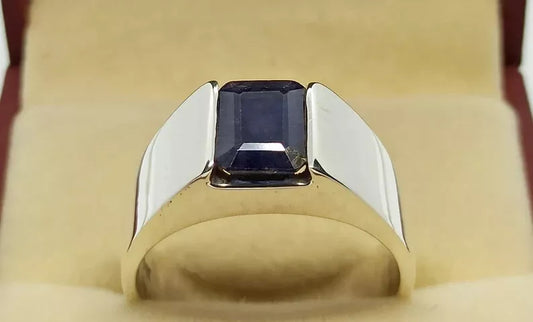 Natural men's Blue Sapphire 4 Carat Emerald Cut Men's Sterling Silver 925 jewelry - Heavenly Gems