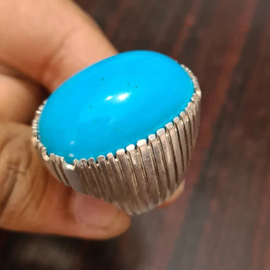 Mens Big Feroza ring in real sterling silver 925 Mens Jambo size Turquoise Ring - Heavenly Gems