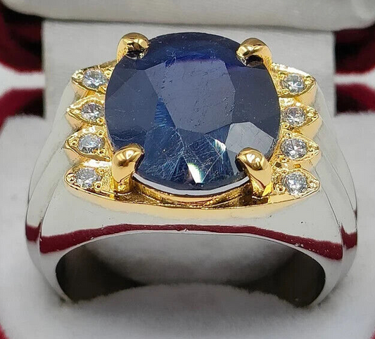 Natural Royal Deep Blue Sapphire Men's Ring Sterling Silver 925 Blue Sapphire - Heavenly Gems