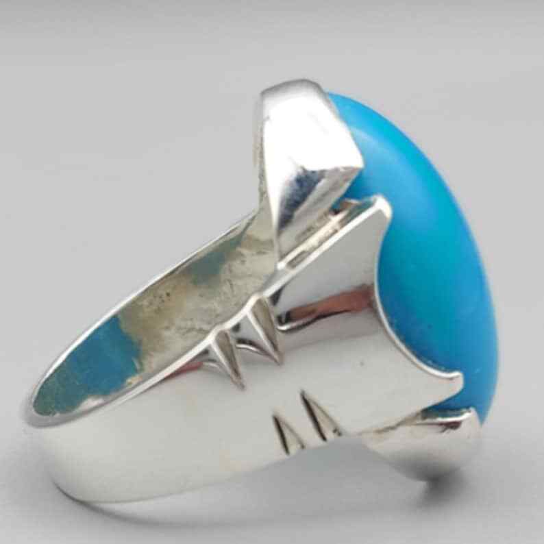 Mens Feroza Ring Natural Blue Turquoise Ring Sterling Silver 925 Handmade Firoza - Heavenly Gems
