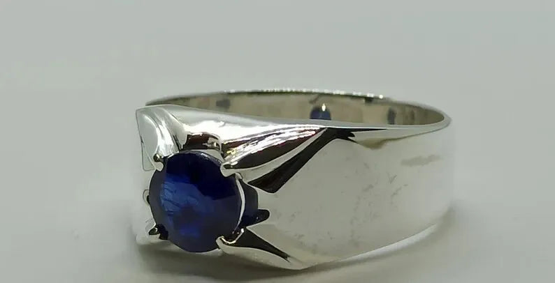 Natural Royal Deep Blue Sapphire Mens Ring Sterling Silver 925 Handmade Blue men - Heavenly Gems