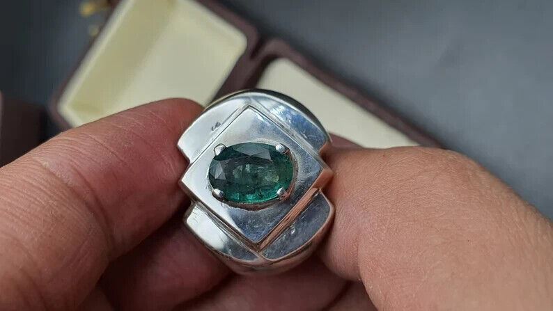 Natural Emerald Ring For Men 925 Sterling Silver Mens Emerald Handmade ring mens - Heavenly Gems