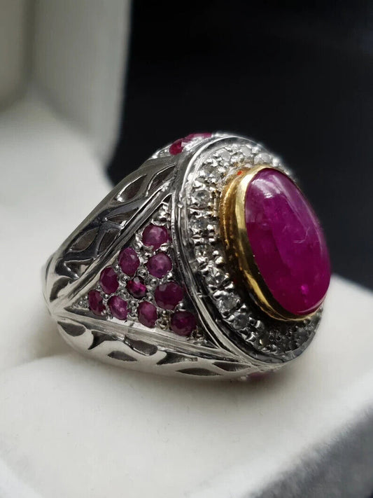 Mens Ruby Ring Natural Cabochon Mens Ruby 925 Sterling Silver Handmade gift mens - Heavenly Gems