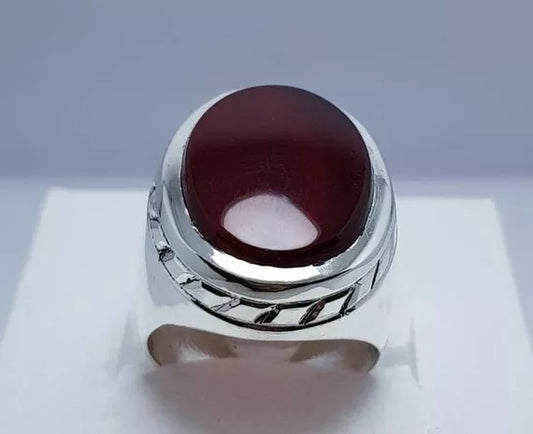 Handcrafted Yemeni Aqeeq Ring - Sterling Silver Agate Bague for Men - Heavenly Gems