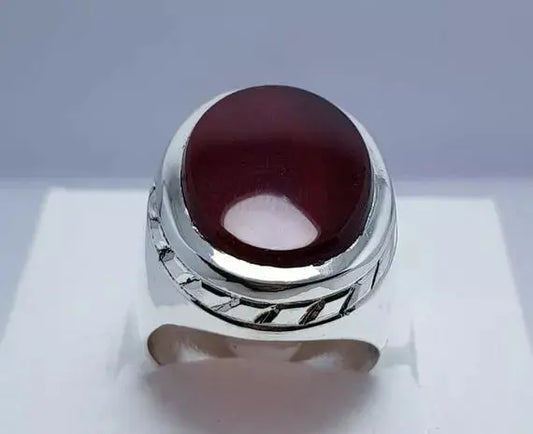 Handcrafted Yemeni Aqeeq Ring - Sterling Silver Agate Bague for Men - Heavenly Gems