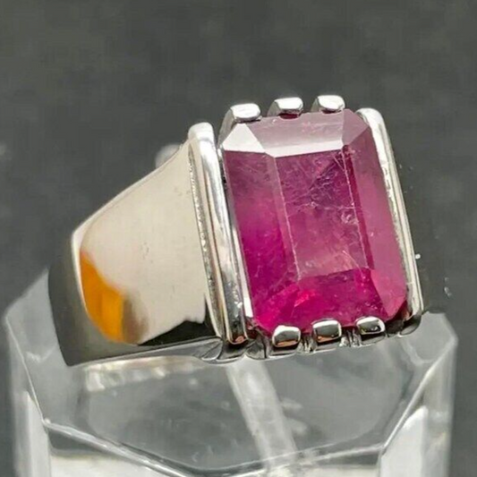 Mens Ruby Ring Emerald Cut Ruby With Sterling Silver 925 Ring Gifts For Him - Heavenly Gems
