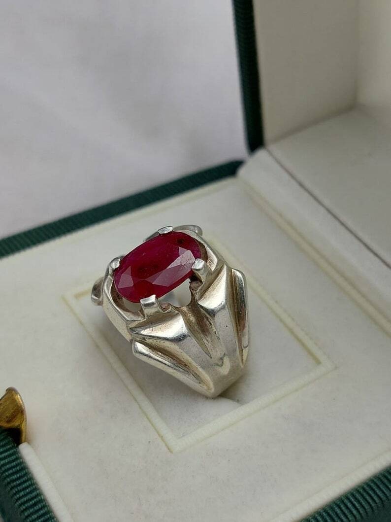 Natural Oval Ruby Mens Ruby Ring Sterling Silver 925 Handmade Ring Yaqoot ring - Heavenly Gems