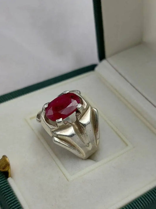 Natural Oval Ruby Mens Ruby Ring Sterling Silver 925 Handmade Ring Yaqoot ring - Heavenly Gems
