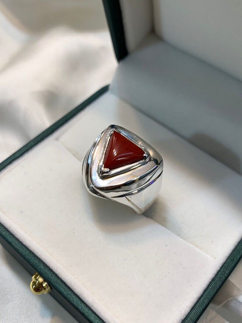 Natural Mens Womens Red Coral Ring Sterling Silver 925 HandCrafted marjan ring - Heavenly Gems