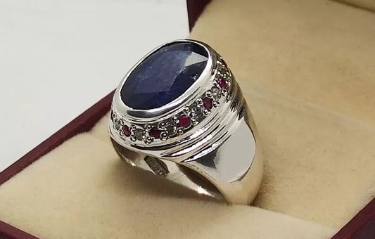 Oval Cut Natural 8 Carat Blue Sapphire Unisex Ring Sterling Silver 925 Hamdmade - Heavenly Gems