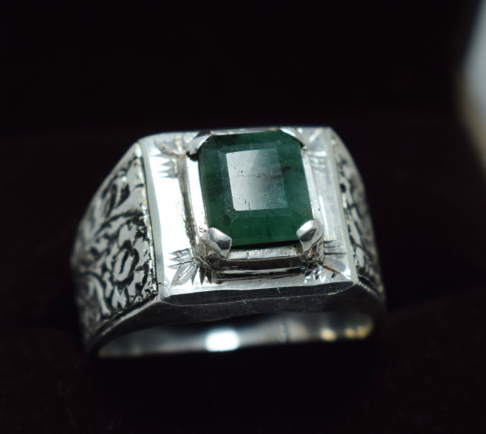 Natural Emerald Ring mens emerald bague sterling silver handmade emerald ring 925 Sterling Silver - Heavenly Gems