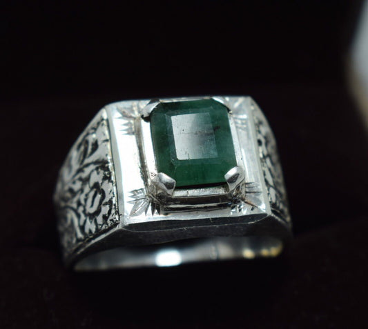 Natural Emerald Ring mens emerald bague sterling silver handmade emerald ring 925 Sterling Silver - Heavenly Gems