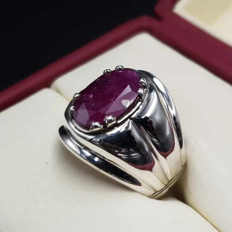 Natural Mens Ruby Ring 5ct Unheated Untreated Ruby Ring For Men Sterling Silver - Heavenly Gems