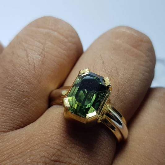 Green sapphire rings men, asscher cut green sapphire ring, teal sapphire, gifts, uni sex - Heavenly Gems